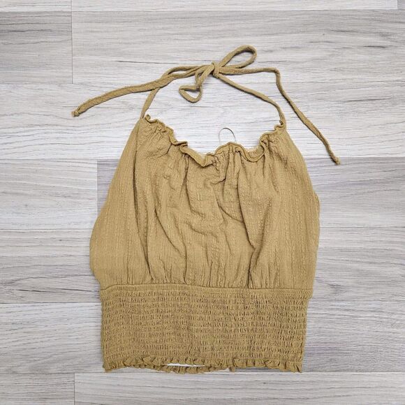 Her Entire Name Says Grace Womens Golden Brown Smocked Halter Crop Top Small - Picture 1 of 7